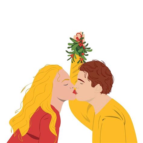 Kissing Heterosexual Couple Under Mistletoe 34887416 Vector Art At