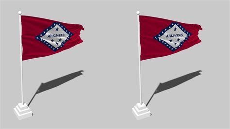 State Of Arkansas Flag Seamless Looped Waving With Pole Base Stand And