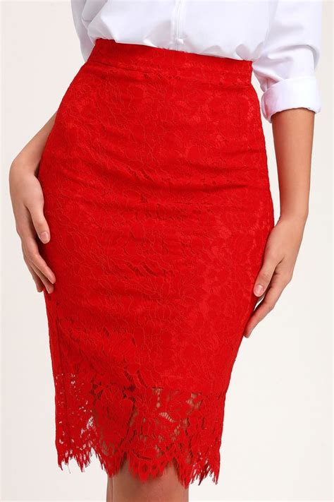 Just Like A Dream Red Lace Pencil Skirt