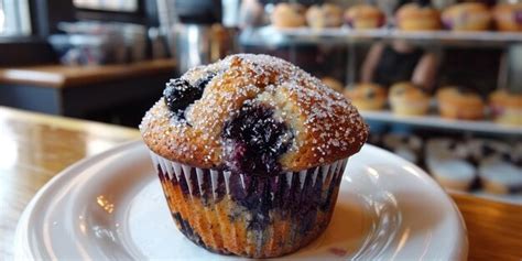 Premium Photo A Blueberry Muffin With Powdered Sugar On Top