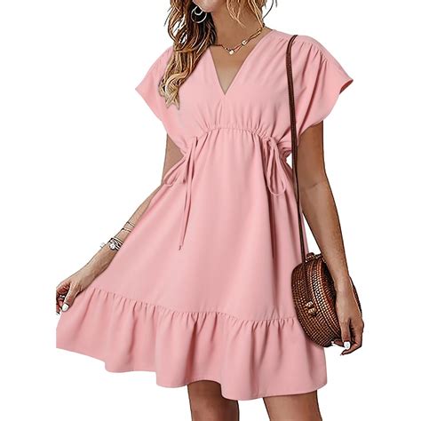 Sentuca Womens Summer Casual Dresses Short Sleeve V Neck