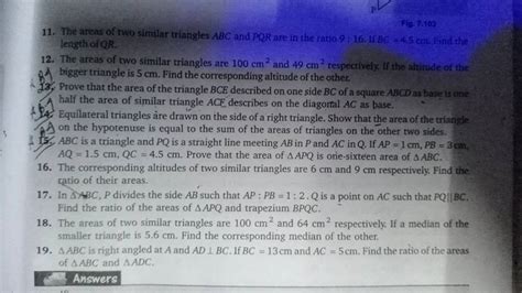 11 The Areas Of Two Similar Triangles ABC And PQR Are In The Ratio 9 16