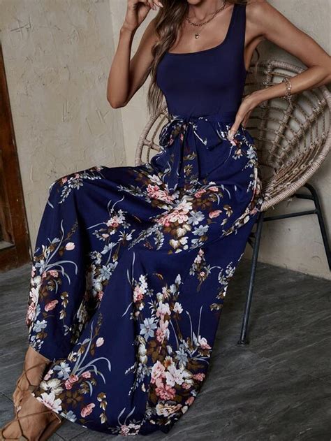 Shein Vcay Floral Print Wide Leg Belted Jumpsuit Shein Uk