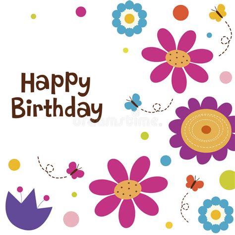 Happy Birthday Card With Flowers Stock Vector Illustration Of