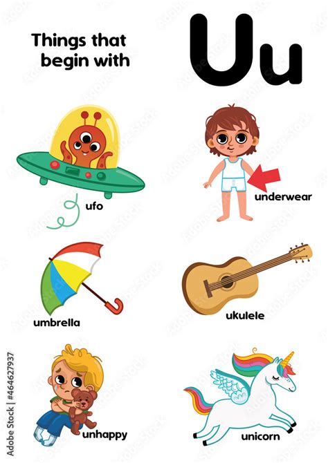 Things That Start With The Letter U Educational Vector Illustration