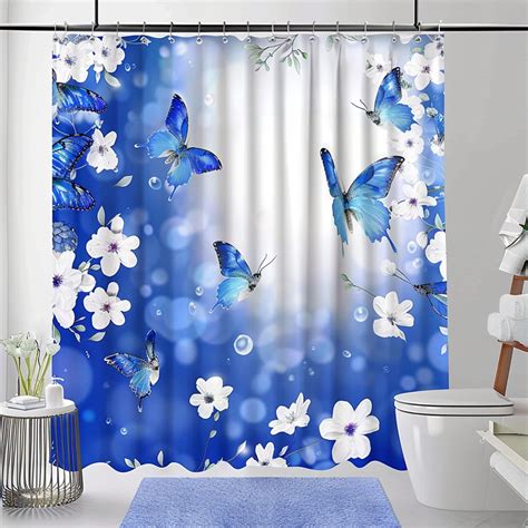 Natures Dance Shower Curtain Set Blue Butterflies And Hummingbirds