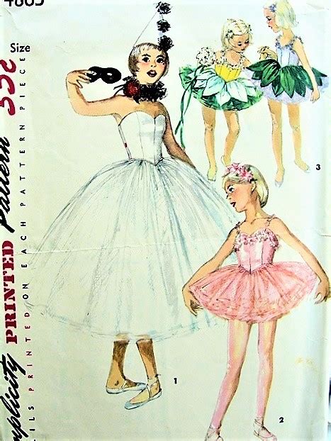 1960s Beautiful Girls Ballet Costumes Pattern Simplicity 4863 Three Lovely Designs Bust 30