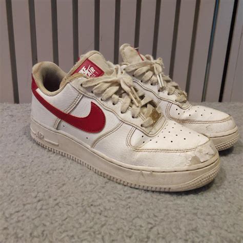 Air Force 1 White Red Size UK 6 Not Great condition... - Depop