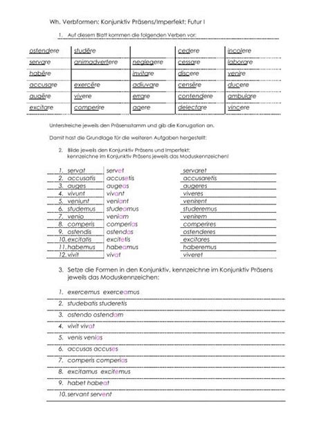 Übung Zu Verbformen V A Konjunktiv Präsens Dohm Lateinde