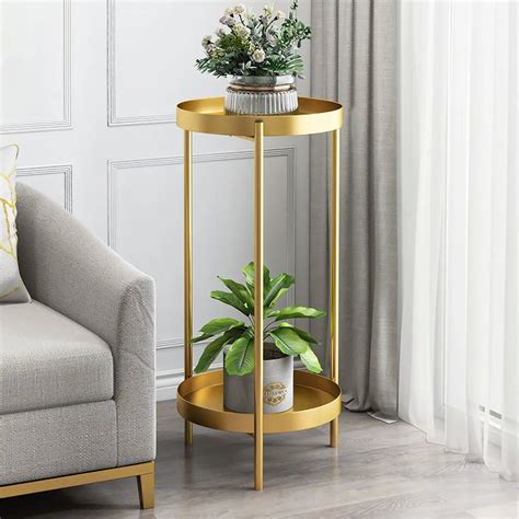 Round Metal Plant Stand Tiered Gold Plant Pot Stand For Indoor In