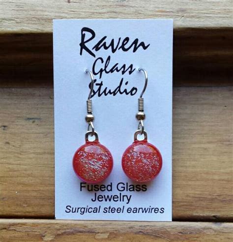 Red Dichroic Glass Earrings Red Fused Glass Earrings Art Etsy