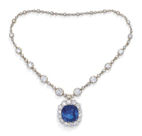 Important Late 19th Century Sapphire And Diamond Pendent Necklace