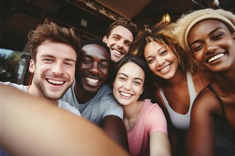 Premium Photo Group Of Multiracial Friends Taking Selfie Picture