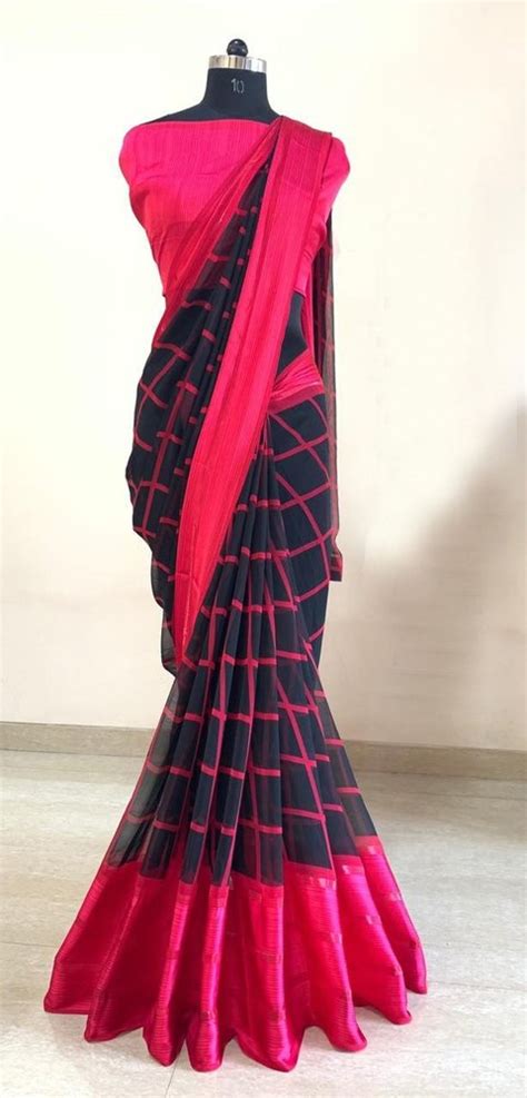 Red Casual Wear Heavy Satin Georgette Sarees 6 3 M With Blouse Piece