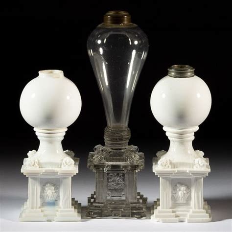 Free Blown And Pressed Glass Whale Oil Fluid Stand Lamps Lot Of Three Sold At Auction On 24th