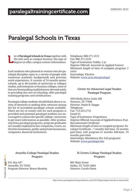 Paralegal schools in texas | PDF