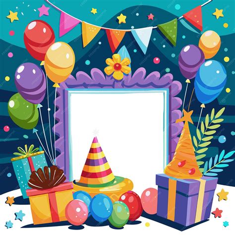 premium vector birthday photo frame   box  balloons