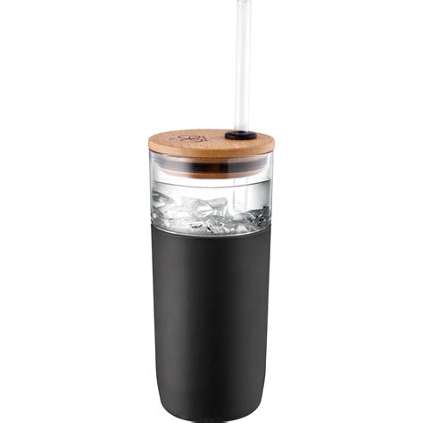 Glass Promotional Tumbler W Bamboo Lid Straw Oz Epromos