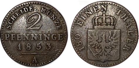 Altdeutschland Brandenburg Preußen 2 Pfennig 1853 A Friedrich Wilhelm