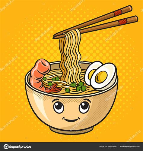 Cartoon Ramen Japanese Noodle Dish Pop Art Retro Vector Illustration