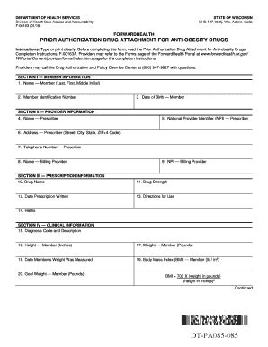 Fillable Online Dhs Wisconsin Prior Authorization Drug Attachment For