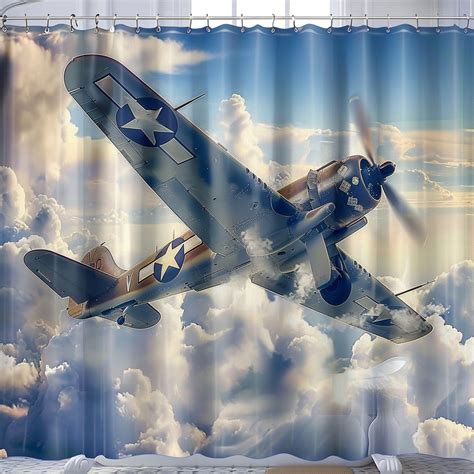 Vintage Wwii Fighter Plane P50 Bathroom Decor Shower Curtain Realistic