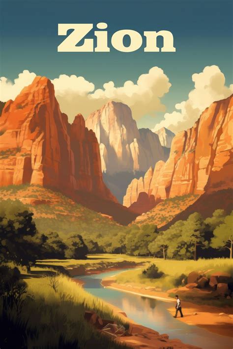 This Zion National Park Poster Features A Vintage Travel Design That