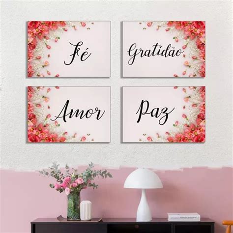 Quadros Decorativos Amor Paz Gratidão E Fé Kit 4 20x30cm Cor Outro