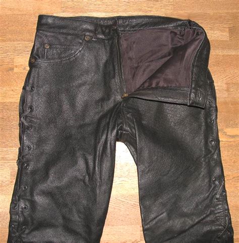 Herren Schnür LEDERJEANS Motorrad Lederhose in schwarz Gr 48 ca