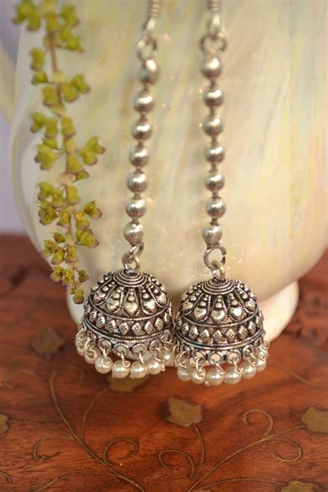 Oxidised Silver Handcrafted Jhumka Jhumki Navratri Earrings For Ethnic