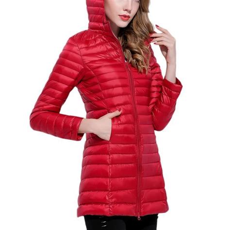 Doudoune à Capuche Femme Ultra Légère Longues Doudoune Chaud Compressible Doudoune Rouge Rouge