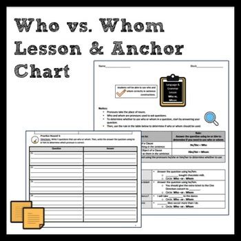 Who vs. Whom Grammar Lesson & Anchor Chart by Middle School Writer