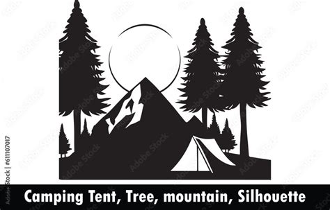 Camping Tent, Tree, Mountain, Silhouette vector, Tree silhouette vector, Mountain silhouette ...