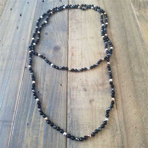 Black Onyx Beaded Wrap Necklace Long Bead Necklace 60 Inch Etsy