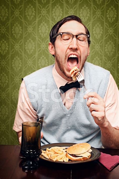 Nerd Young Man Eating Dinner Stock Photo Royalty Free Freeimages