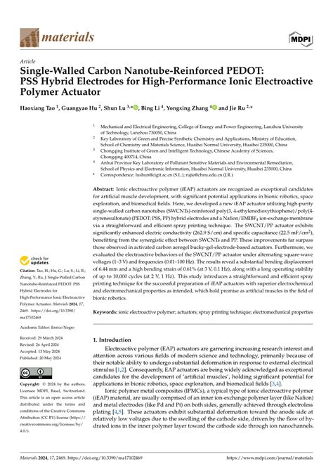 PDF Single Walled Carbon Nanotube Reinforced PEDOT PSS Hybrid