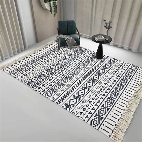 Tapis De Salon Marocain En Coton Tiss La Main Lavable En Machine