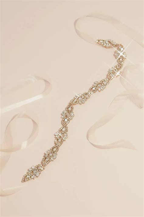 Gold Bead and Crystal Floral Sash | David's Bridal