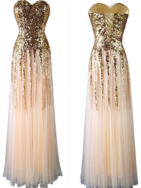 Beautiful Prom Dress Gold A Line Sweetheart Floor Length Chiffon