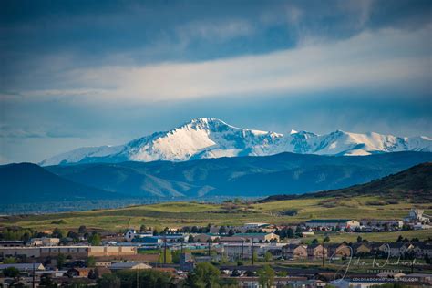 Landscape Photograph Of Snowy Pikes Peak From Castle Rock Colorado