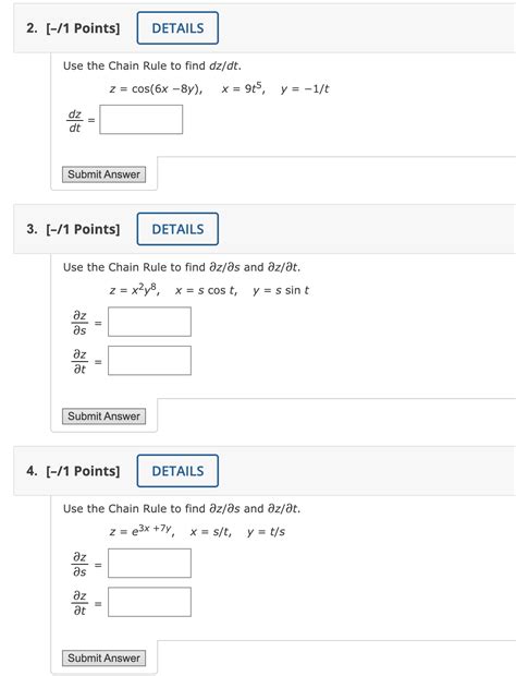 Solved Use The Chain Rule To Find Dz Dt