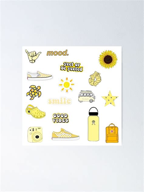 Yellow Aesthetic Sticker Pack Poster For Sale By ArtByMal Redbubble