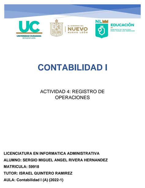 SOLUTION Contabilidad1 Act4 Registro De Operaciones Universidad