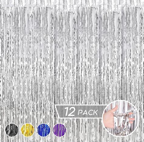 12 Pcs Silver Metallic Tinsel Foil Fringe Curtains 3 3ft X 8 2ft Tinsel Streamers Backdrop Door