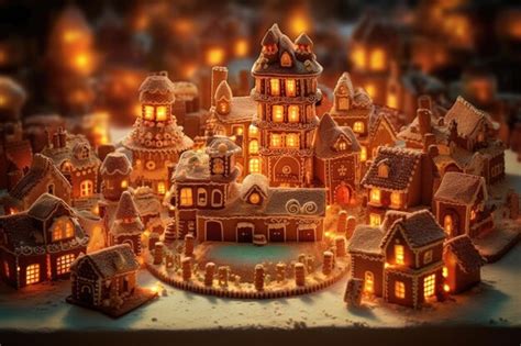 Premium AI Image Festive Gingerbread Village Scene With Twinkling