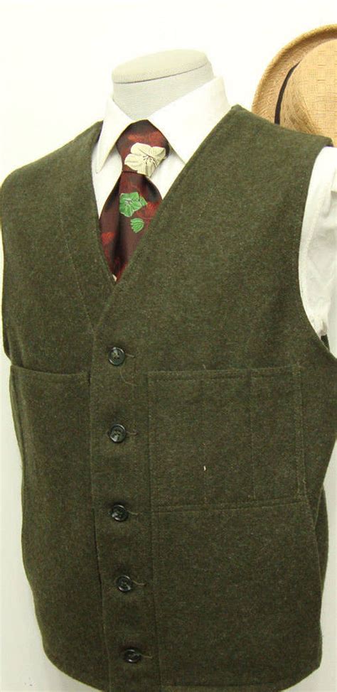 Rare Tweed Wool Vest S Heavy Duty Vintage Green Waistcoat Vest Men