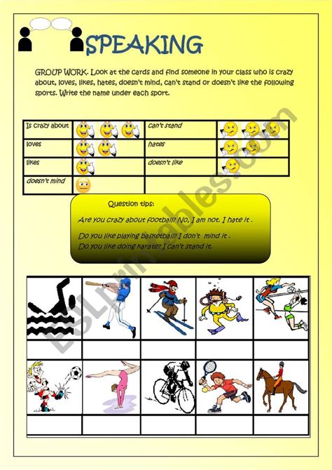 Likes And Dislikes Speaking About Sports ESL Worksheet By Juanita1989