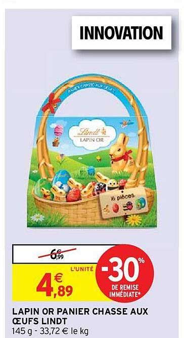 Promo Lapin Or Panier Chasse Aux Oeufs Lindt Chez Intermarch Hyper