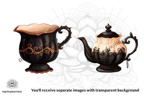 Autumn Tea Party Clipart Set Black And White Party Teacup Clipart Set