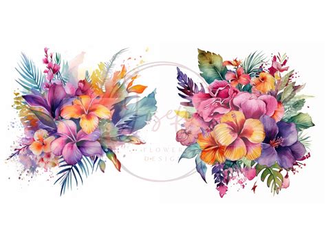 Watercolor Tropical Flower Clipart PNG, Pink Tropical Flower Bouquets, Tropical Clipart ...